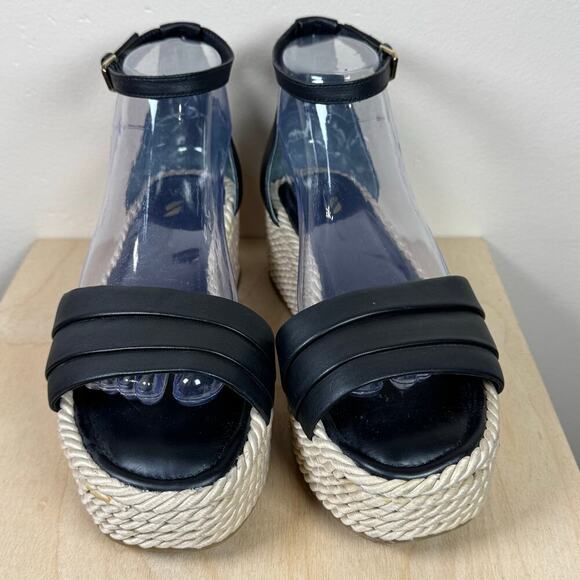 Franco Sarto Espadrille Black leather Sandals Ankle Strap 8.5 Beach Vacation - Picture 4 of 11